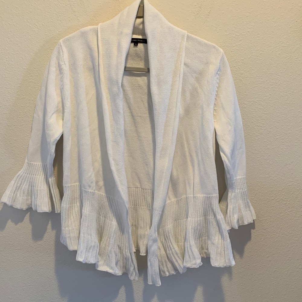 JEANNE PIERRE White Ruffle Hem Sweater